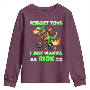 Motocross Dirt Bike Boys Youth Sweatshirt Forget Toys I Just Wanna Ride TS14 Maroon Print Your Wear
