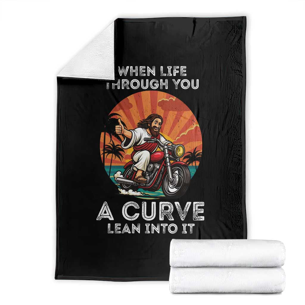 Funny Jesus Christian Motorcycle Throw Blanket When Life Throws You A Curve Lean Into It TS14 Black Print Your Wear