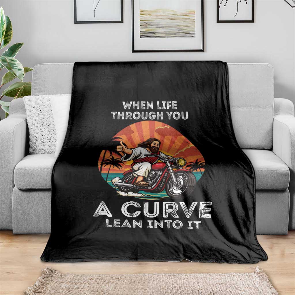 Funny Jesus Christian Motorcycle Throw Blanket When Life Throws You A Curve Lean Into It TS14 Print Your Wear