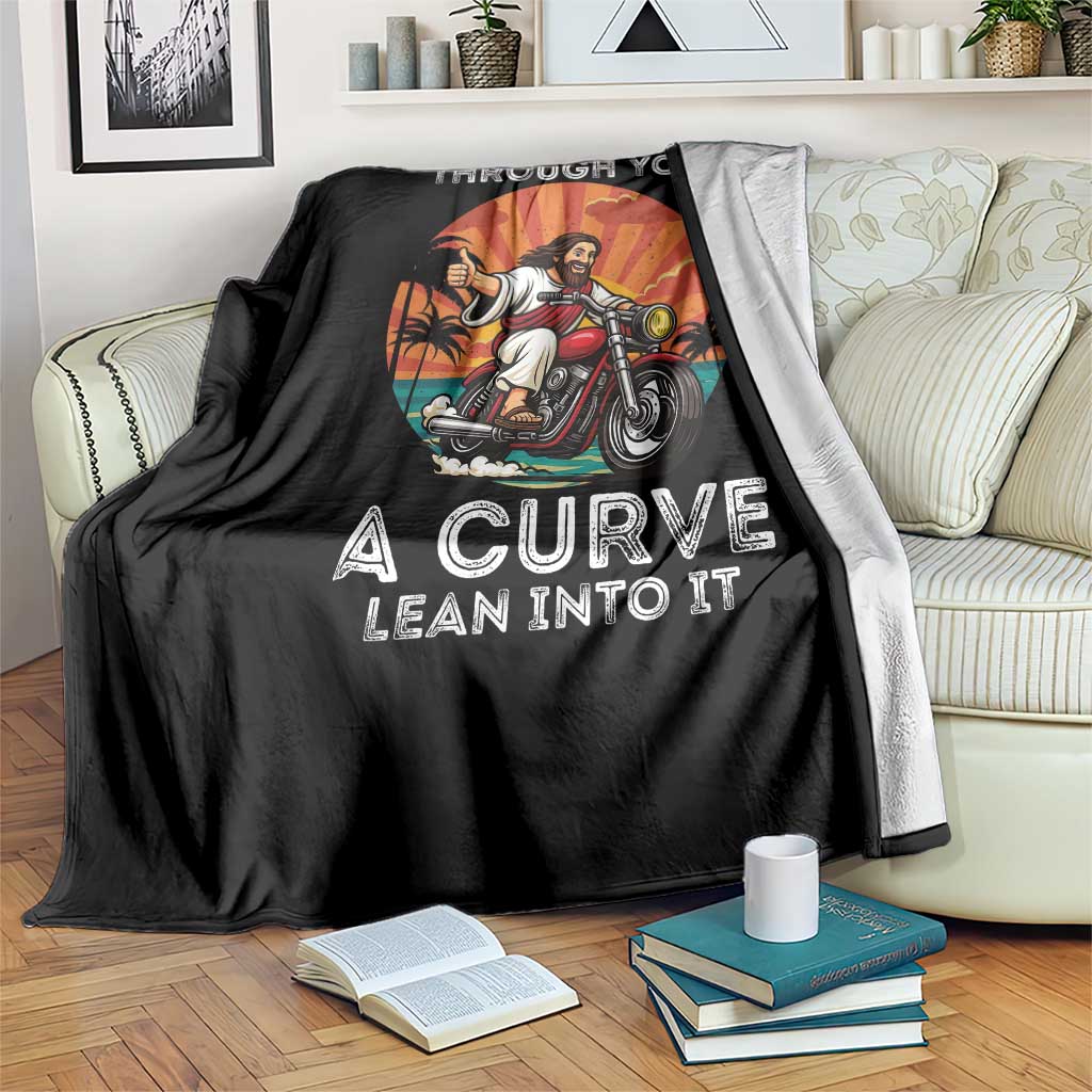 Funny Jesus Christian Motorcycle Throw Blanket When Life Throws You A Curve Lean Into It TS14 Print Your Wear