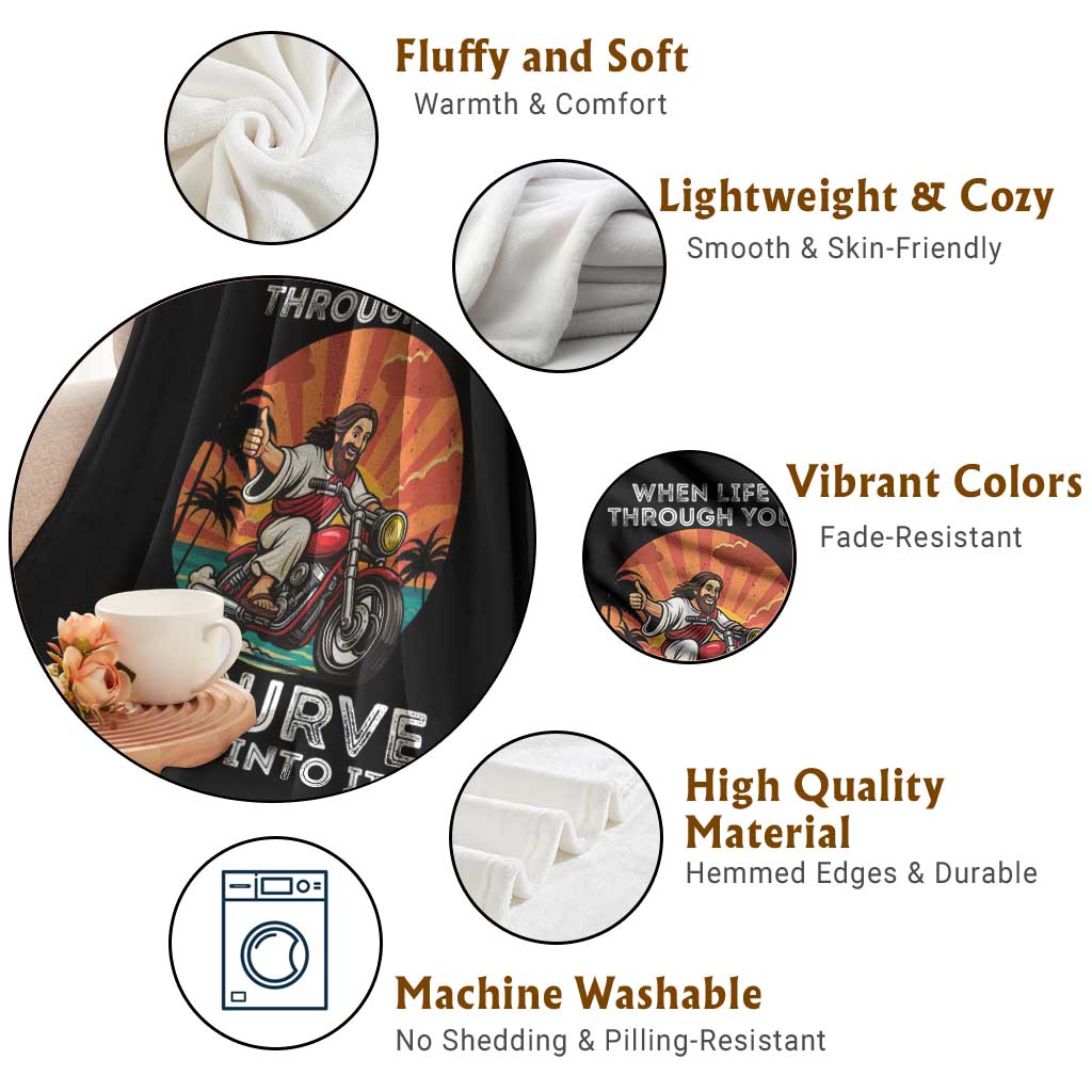 Funny Jesus Christian Motorcycle Throw Blanket When Life Throws You A Curve Lean Into It TS14 Print Your Wear