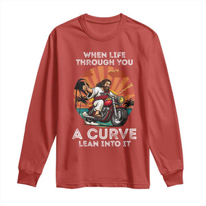 Funny Jesus Christian Motorcycle Long Sleeve Shirt When Life Throws You A Curve Lean Into It TS14 Red Print Your Wear
