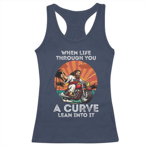 Funny Jesus Christian Motorcycle Racerback Tank Top When Life Throws You A Curve Lean Into It TS14 Navy Print Your Wear