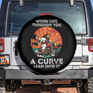 Funny Jesus Christian Motorcycle Spare Tire Cover When Life Throws You A Curve Lean Into It TS14 No hole Black Print Your Wear