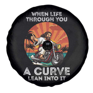 Funny Jesus Christian Motorcycle Spare Tire Cover When Life Throws You A Curve Lean Into It TS14 Print Your Wear