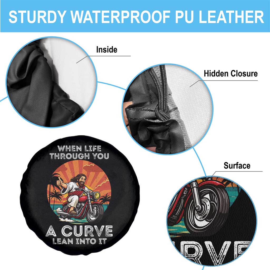 Funny Jesus Christian Motorcycle Spare Tire Cover When Life Throws You A Curve Lean Into It TS14 Print Your Wear