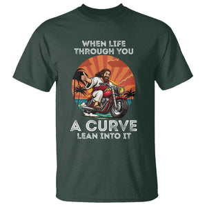 Funny Jesus Christian Motorcycle T Shirt When Life Throws You A Curve Lean Into It TS14 Dark Forest Green Print Your Wear
