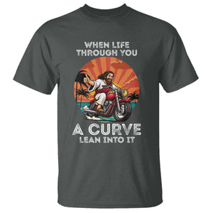 Funny Jesus Christian Motorcycle T Shirt When Life Throws You A Curve Lean Into It TS14 Dark Heather Print Your Wear