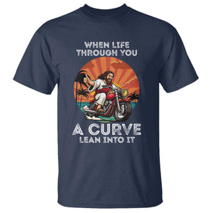 Funny Jesus Christian Motorcycle T Shirt When Life Throws You A Curve Lean Into It TS14 Navy Print Your Wear
