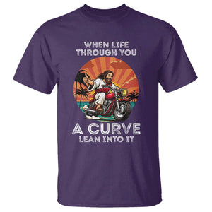 Funny Jesus Christian Motorcycle T Shirt When Life Throws You A Curve Lean Into It TS14 Purple Print Your Wear