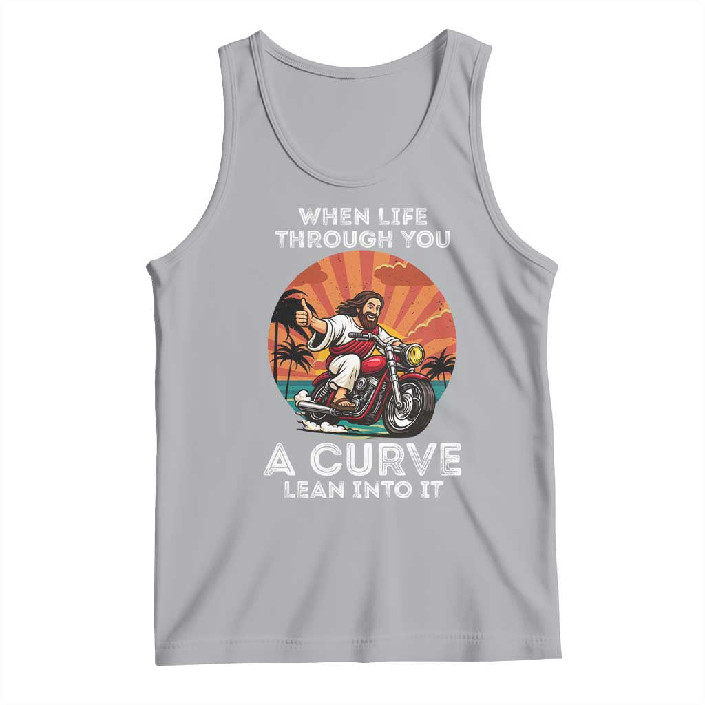 Funny Jesus Christian Motorcycle Tank Top When Life Throws You A Curve Lean Into It TS14 Athletic Heather Print Your Wear