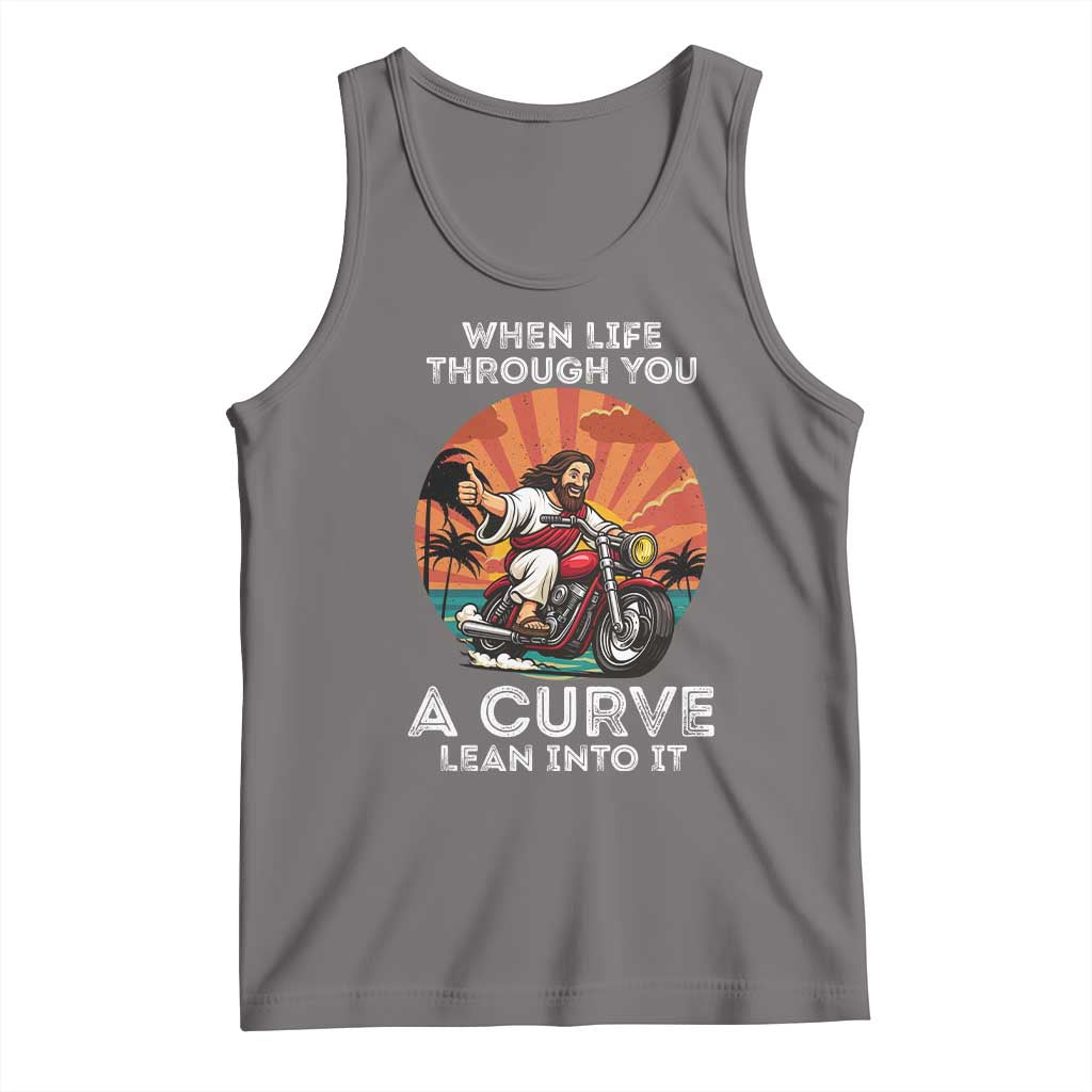 Funny Jesus Christian Motorcycle Tank Top When Life Throws You A Curve Lean Into It TS14 Deep Heather Print Your Wear