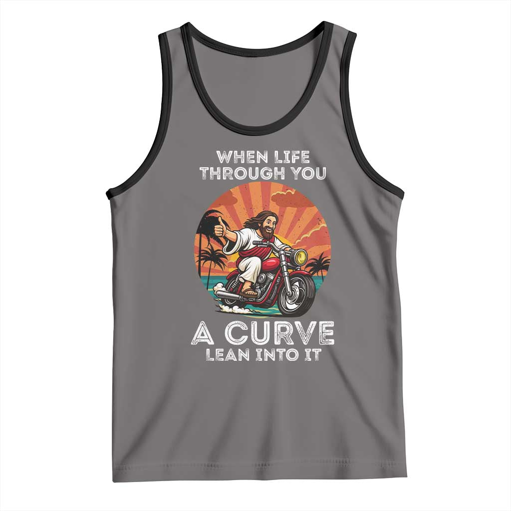 Funny Jesus Christian Motorcycle Tank Top When Life Throws You A Curve Lean Into It TS14 Deep Heather Black Print Your Wear