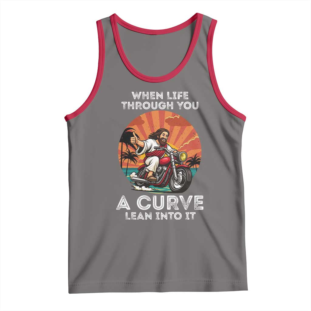 Funny Jesus Christian Motorcycle Tank Top When Life Throws You A Curve Lean Into It TS14 Deep Heather Red Print Your Wear