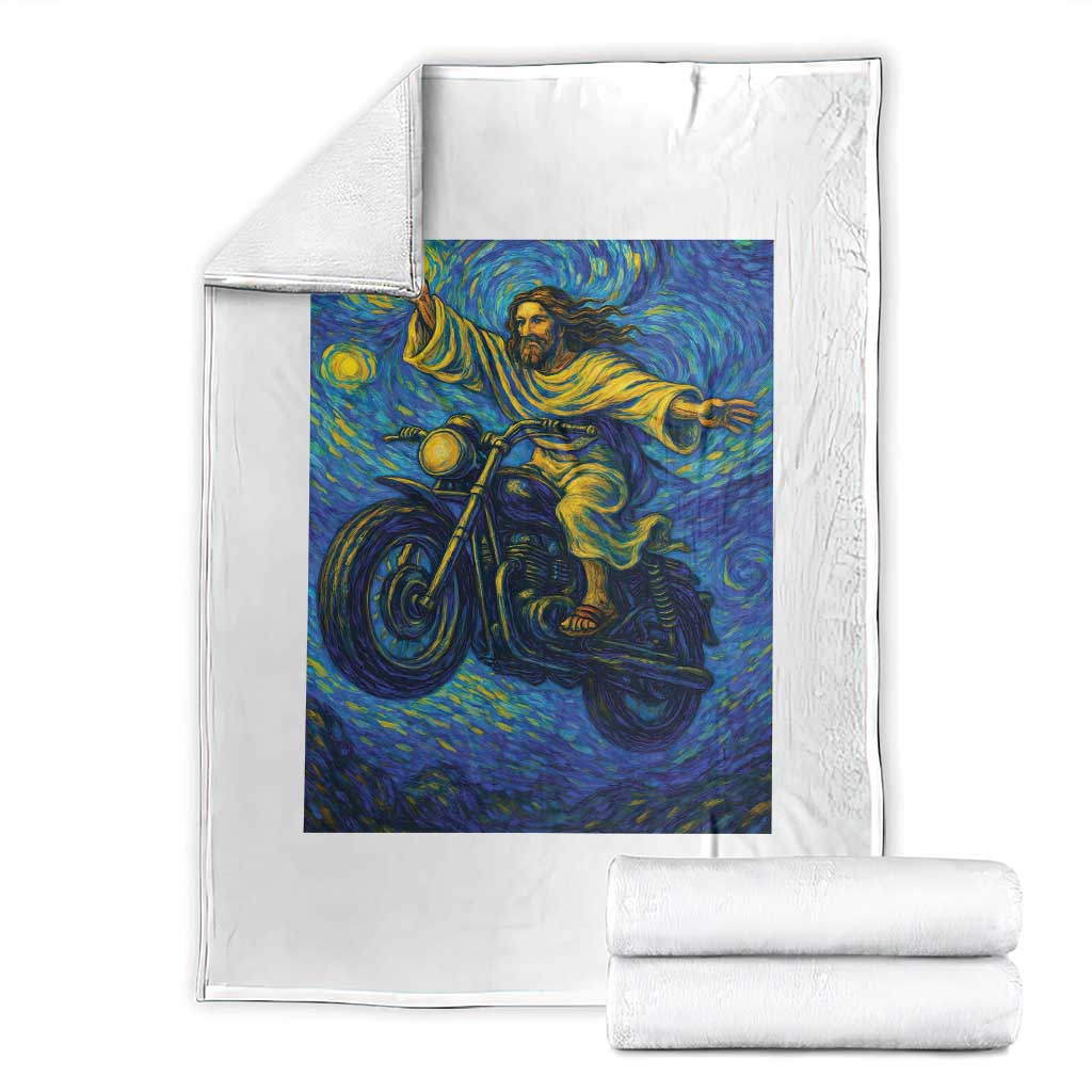 Funny Jesus Christian Motorcycle Throw Blanket Starry Night Van Gogh Biker TS14 White Print Your Wear