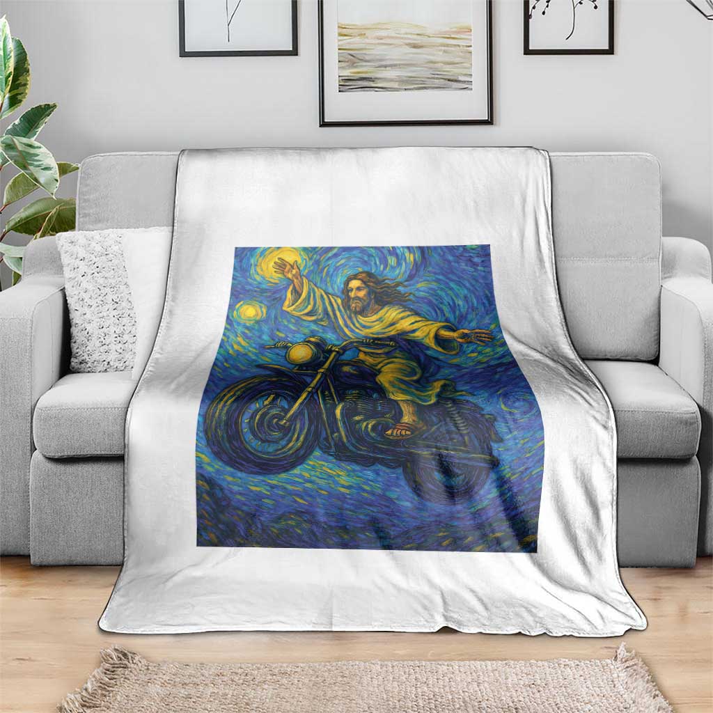 Funny Jesus Christian Motorcycle Throw Blanket Starry Night Van Gogh Biker TS14 Print Your Wear