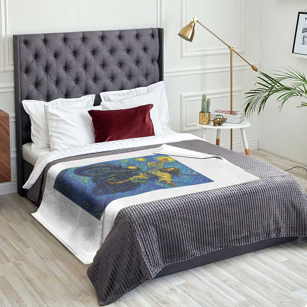 Funny Jesus Christian Motorcycle Throw Blanket Starry Night Van Gogh Biker TS14 Print Your Wear