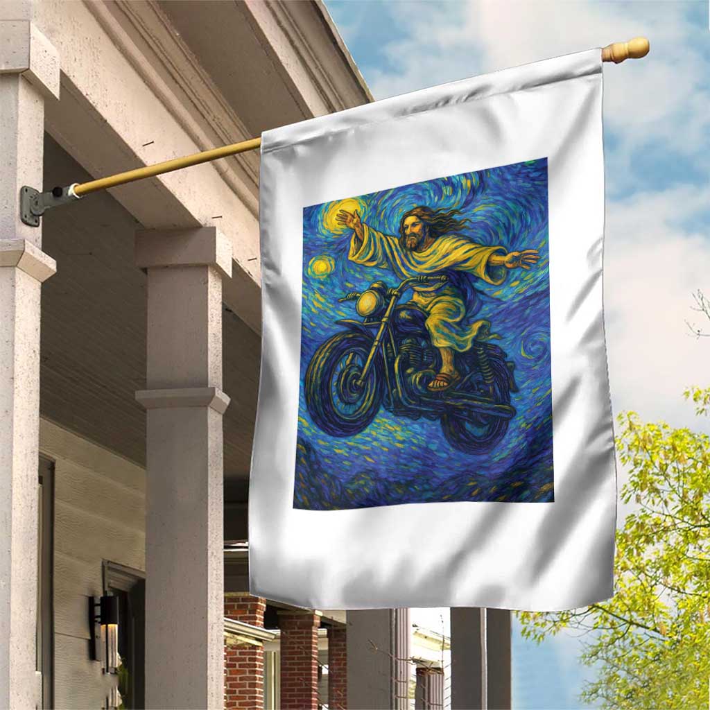 Funny Jesus Christian Motorcycle Garden Flag Starry Night Van Gogh Biker TS14 Print Your Wear