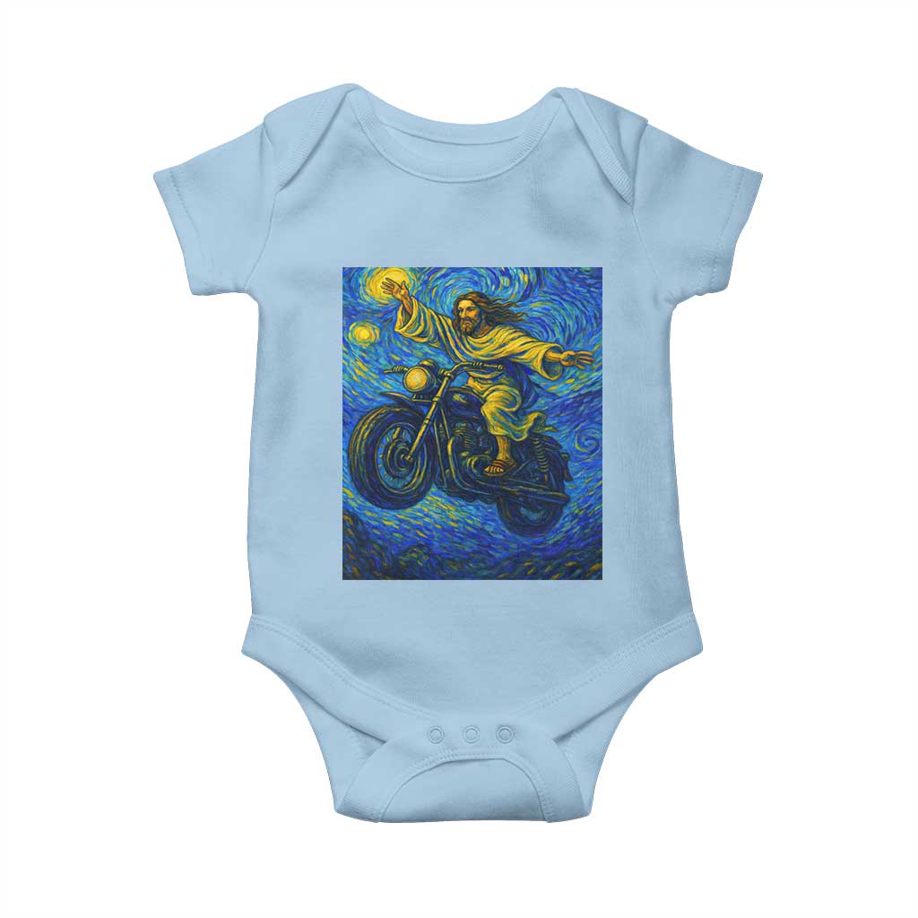 Funny Jesus Christian Motorcycle Baby Onesie Starry Night Van Gogh Biker TS14 Light Blue Print Your Wear