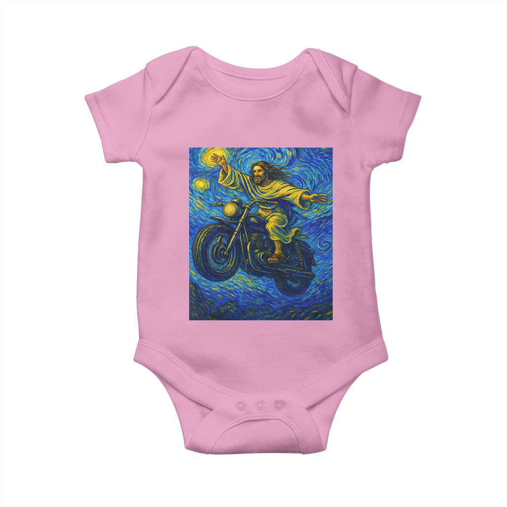 Funny Jesus Christian Motorcycle Baby Onesie Starry Night Van Gogh Biker TS14 Light Pink Print Your Wear