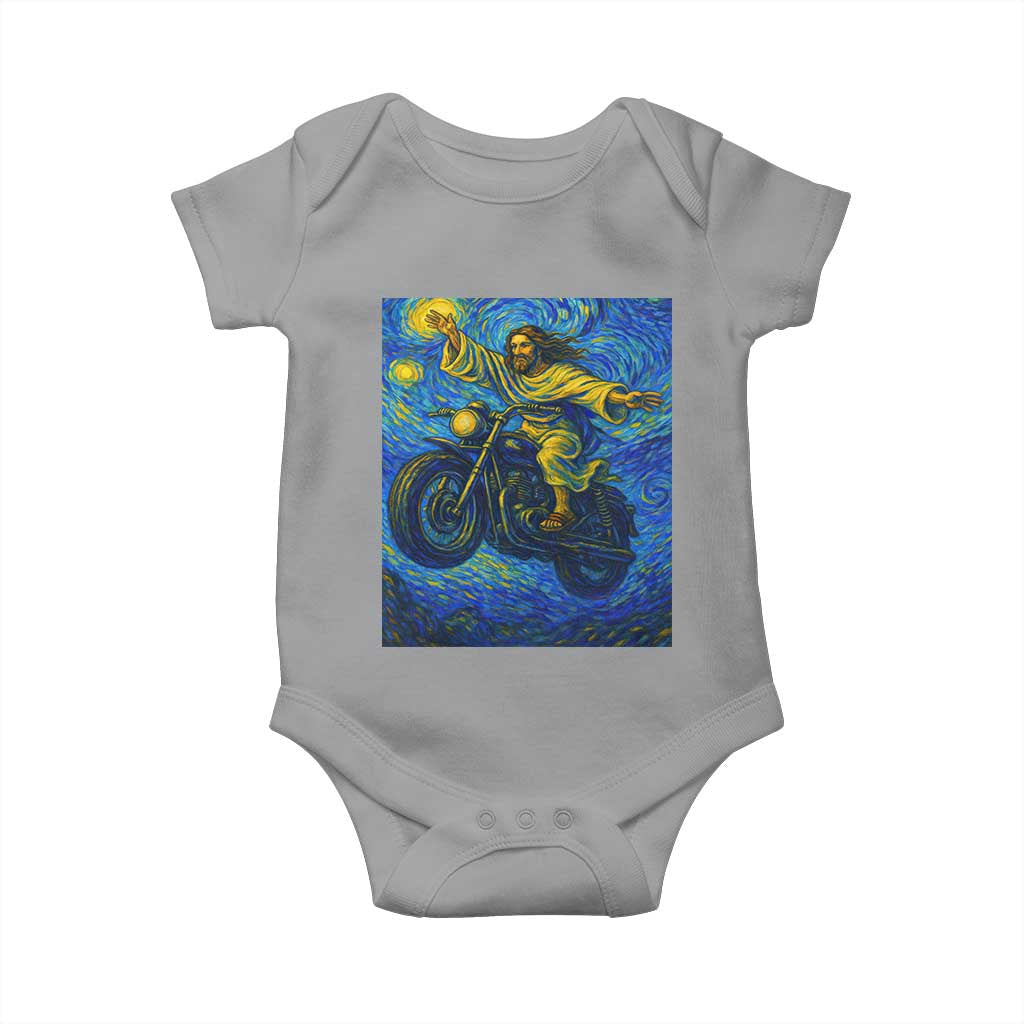 Funny Jesus Christian Motorcycle Baby Onesie Starry Night Van Gogh Biker TS14 Sport Gray Print Your Wear