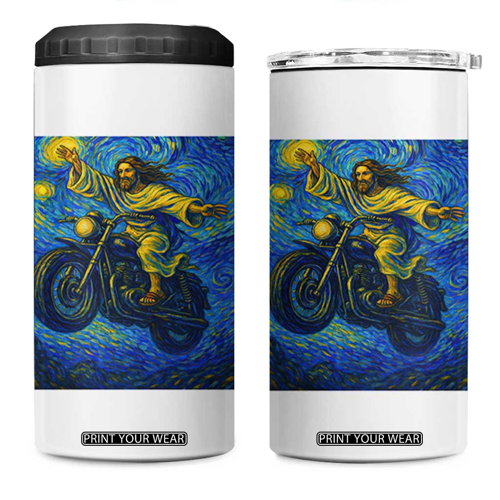 Funny Jesus Christian Motorcycle 4 in 1 Can Cooler Tumbler Starry Night Van Gogh Biker TS14 One Size: 16 oz White Print Your Wear