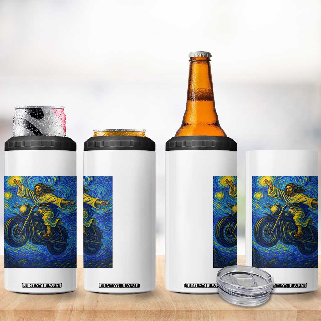 Funny Jesus Christian Motorcycle 4 in 1 Can Cooler Tumbler Starry Night Van Gogh Biker TS14 Print Your Wear