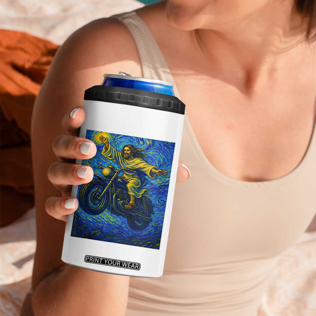 Funny Jesus Christian Motorcycle 4 in 1 Can Cooler Tumbler Starry Night Van Gogh Biker TS14 Print Your Wear