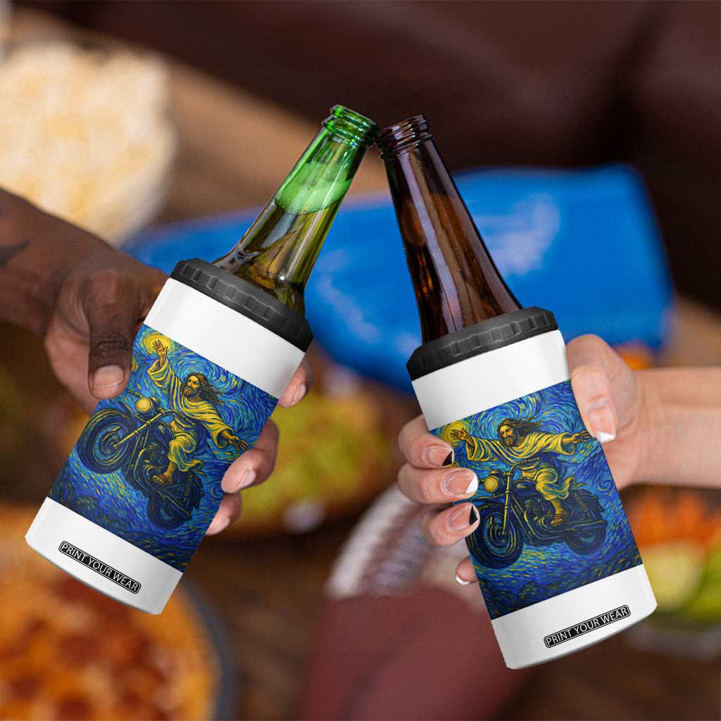Funny Jesus Christian Motorcycle 4 in 1 Can Cooler Tumbler Starry Night Van Gogh Biker TS14 Print Your Wear