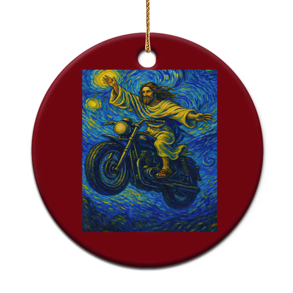 Funny Jesus Christian Motorcycle Ceramic Ornament Starry Night Van Gogh Biker TS14 1pc Red Print Your Wear