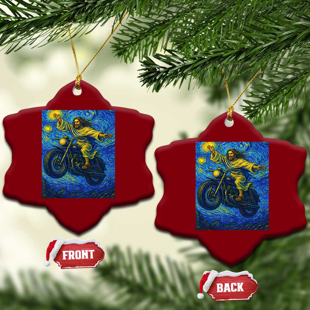 Funny Jesus Christian Motorcycle Ceramic Ornament Starry Night Van Gogh Biker TS14 Print Your Wear