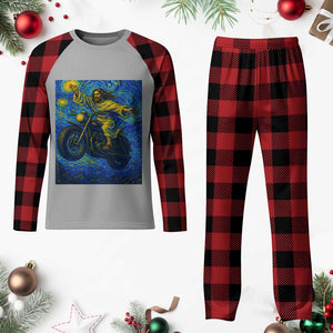 Funny Jesus Christian Motorcycle Plaid Pajama Set Starry Night Van Gogh Biker TS14 Buffalo Plaid Print Your Wear