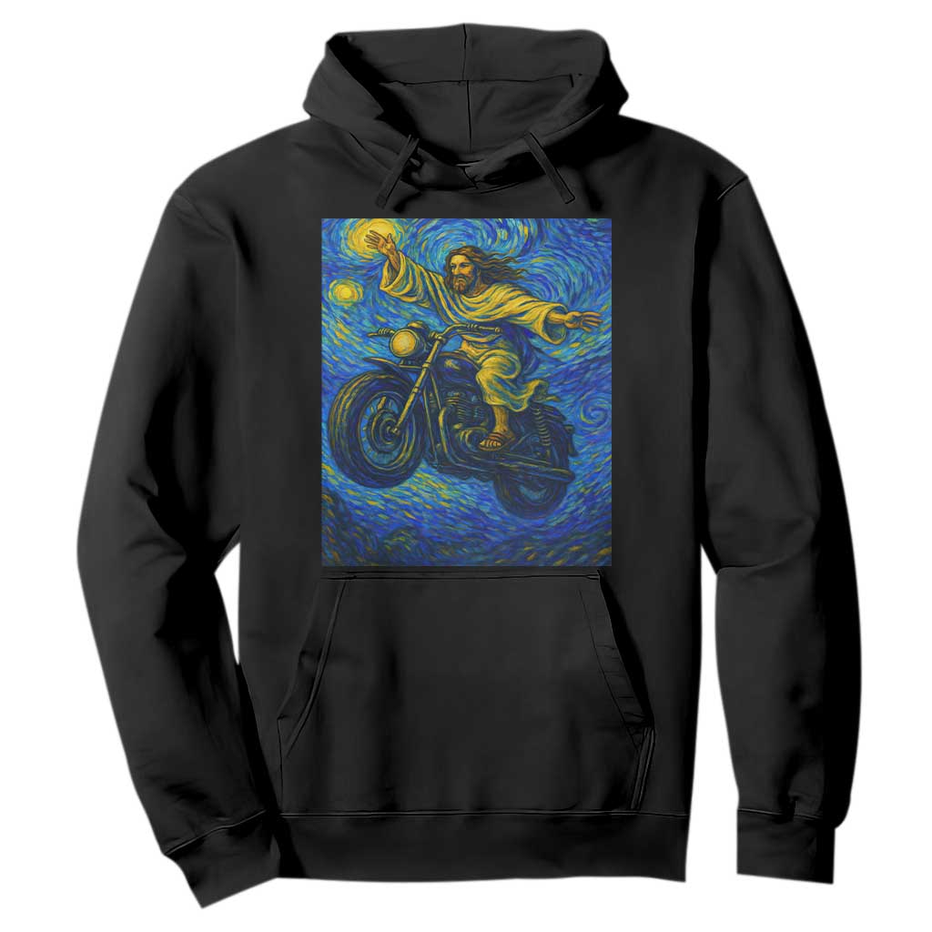 Funny Jesus Christian Motorcycle Hoodie Starry Night Van Gogh Biker TS14 Black Print Your Wear