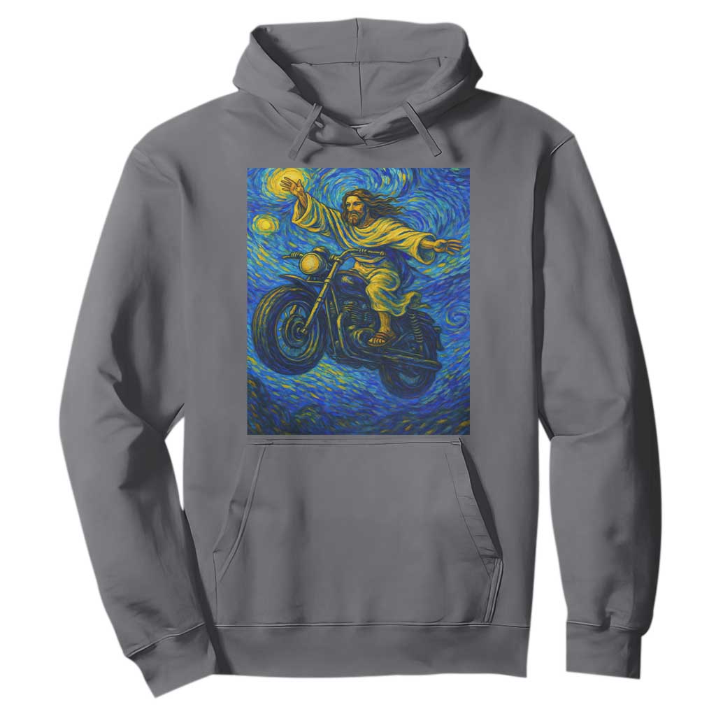 Funny Jesus Christian Motorcycle Hoodie Starry Night Van Gogh Biker TS14 Charcoal Print Your Wear