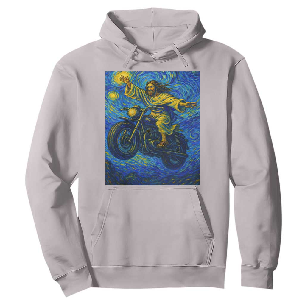 Funny Jesus Christian Motorcycle Hoodie Starry Night Van Gogh Biker TS14 Ice Gray Print Your Wear