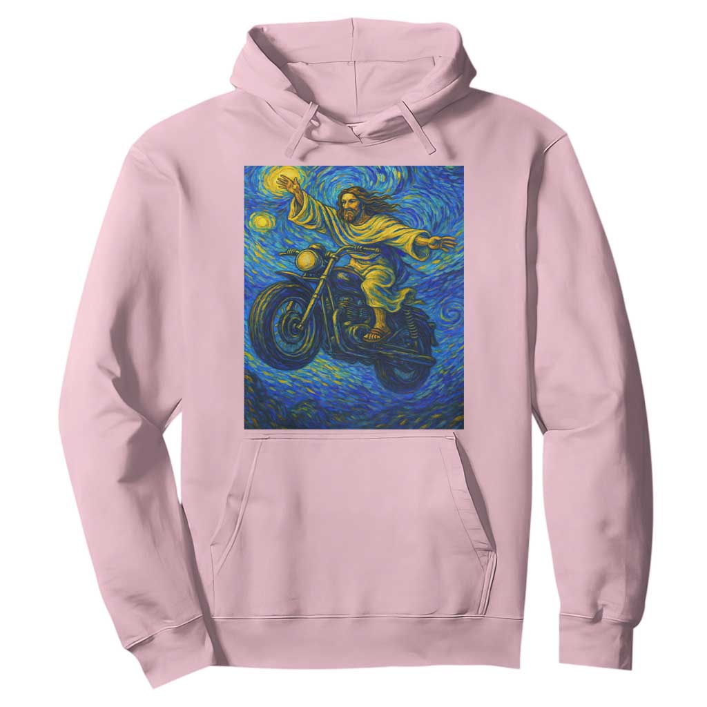 Funny Jesus Christian Motorcycle Hoodie Starry Night Van Gogh Biker TS14 Light Pink Print Your Wear