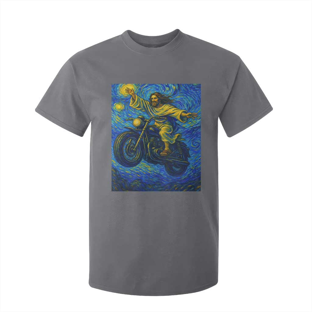 Funny Jesus Christian Motorcycle T Shirt For Kid Starry Night Van Gogh Biker TS14 Charcoal Print Your Wear