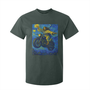 Funny Jesus Christian Motorcycle T Shirt For Kid Starry Night Van Gogh Biker TS14 Dark Forest Green Print Your Wear