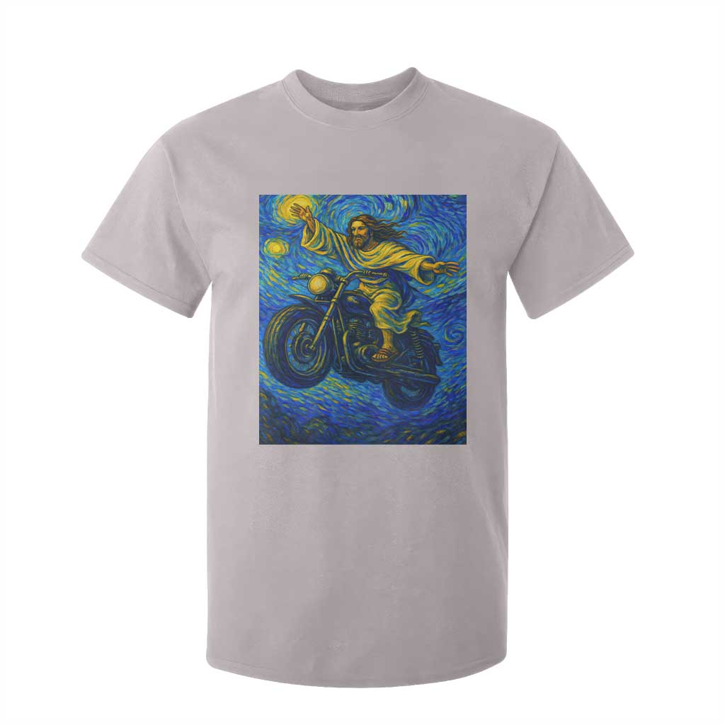 Funny Jesus Christian Motorcycle T Shirt For Kid Starry Night Van Gogh Biker TS14 Ice Gray Print Your Wear