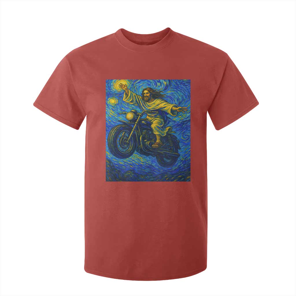 Funny Jesus Christian Motorcycle T Shirt For Kid Starry Night Van Gogh Biker TS14 Red Print Your Wear