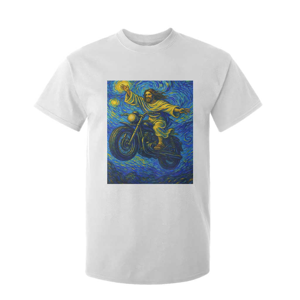 Funny Jesus Christian Motorcycle T Shirt For Kid Starry Night Van Gogh Biker TS14 White Print Your Wear