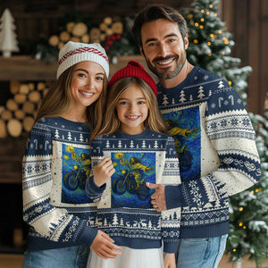 Funny Jesus Christian Motorcycle Ugly Christmas Sweater Starry Night Van Gogh Biker TS14 Beige Navy Print Your Wear
