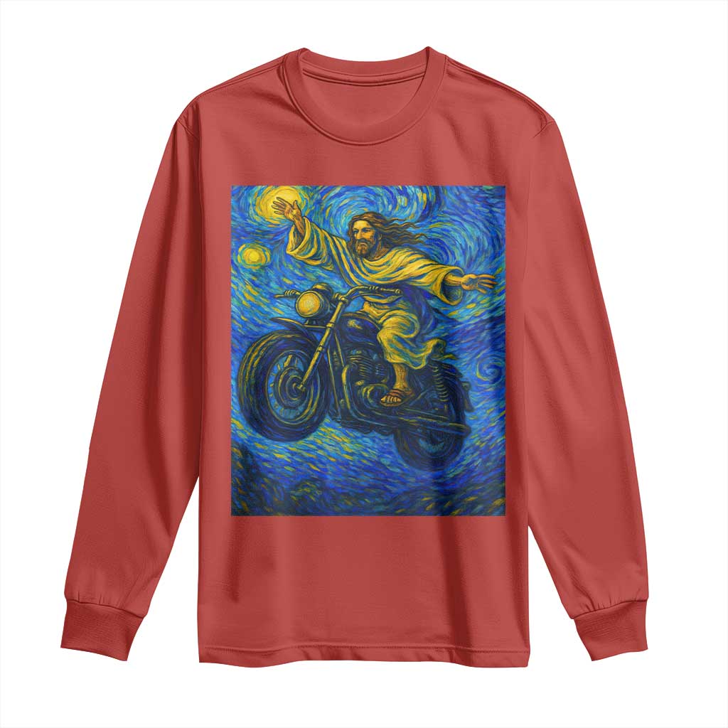 Funny Jesus Christian Motorcycle Long Sleeve Shirt Starry Night Van Gogh Biker TS14 Red Print Your Wear
