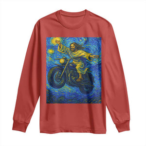 Funny Jesus Christian Motorcycle Long Sleeve Shirt Starry Night Van Gogh Biker TS14 Red Print Your Wear