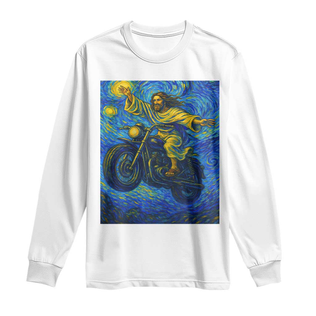 Funny Jesus Christian Motorcycle Long Sleeve Shirt Starry Night Van Gogh Biker TS14 White Print Your Wear