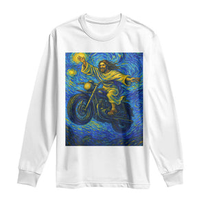 Funny Jesus Christian Motorcycle Long Sleeve Shirt Starry Night Van Gogh Biker TS14 White Print Your Wear