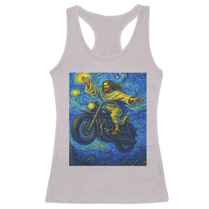 Funny Jesus Christian Motorcycle Racerback Tank Top Starry Night Van Gogh Biker TS14 Ice Gray Print Your Wear