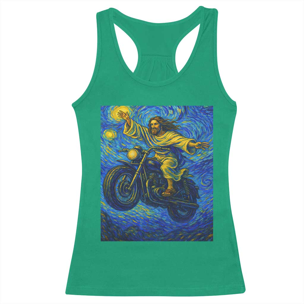 Funny Jesus Christian Motorcycle Racerback Tank Top Starry Night Van Gogh Biker TS14 Irish Green Print Your Wear