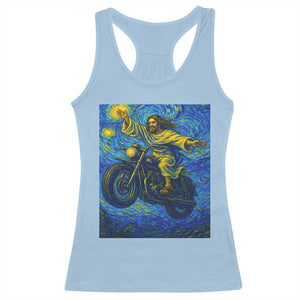 Funny Jesus Christian Motorcycle Racerback Tank Top Starry Night Van Gogh Biker TS14 Light Blue Print Your Wear