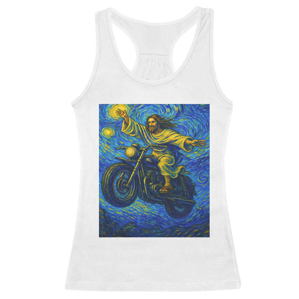 Funny Jesus Christian Motorcycle Racerback Tank Top Starry Night Van Gogh Biker TS14 White Print Your Wear